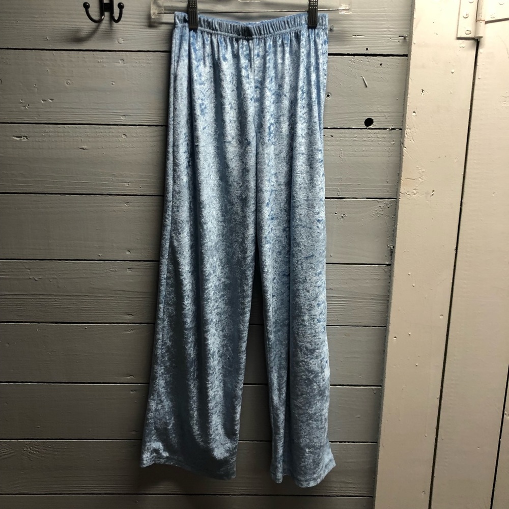 Womens Velour Straight Leg Elastic Waist Pants Light Blue Small